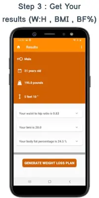 Body fat calculator + a four w android App screenshot 4